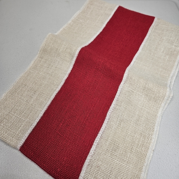 Burlap Table Runner Red Striped 11 x 70 Inch Rustic Natural Christmas Patriotic - Picture 1 of 5